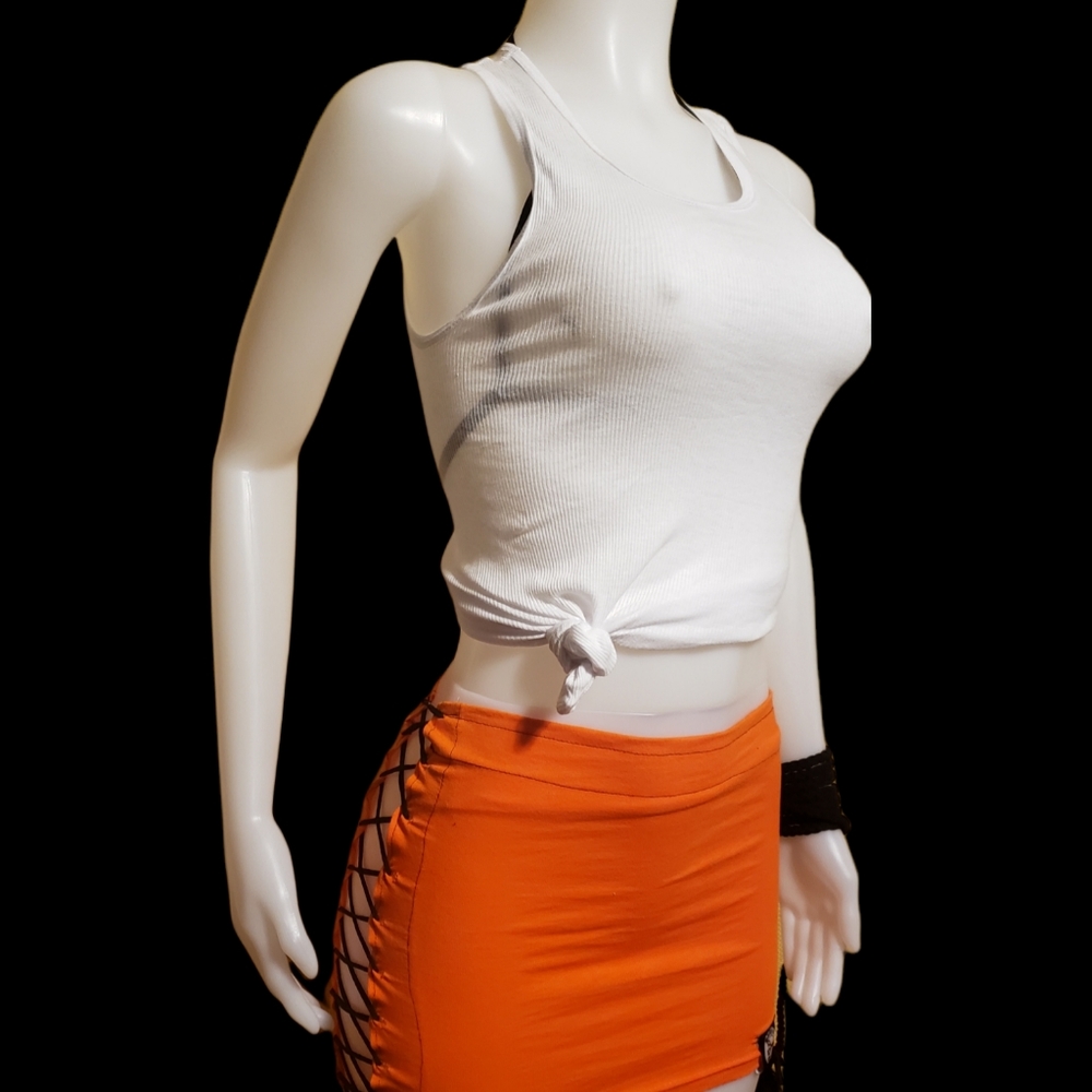 Neon orange Single Side Corset Tshirt Cut Skirt